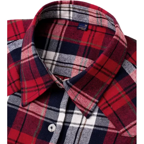 Alimens &amp; Gentle Womens Plaid Flannel Shirts Long Sleeve Roll Up Casual Button Down Shirt