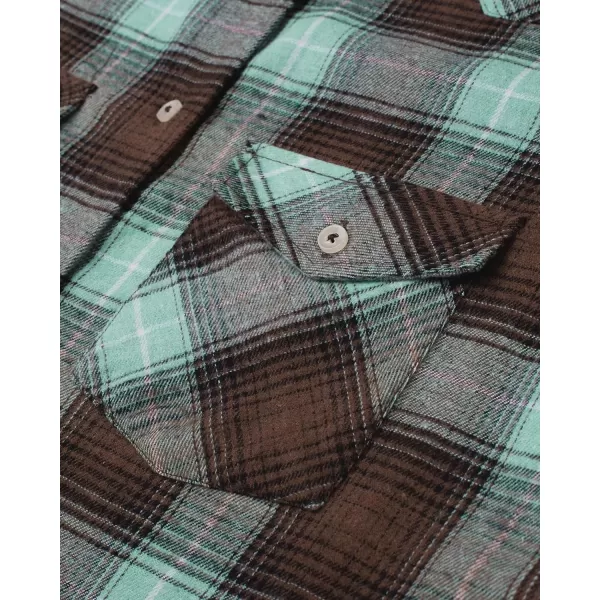 Alimens &amp; Gentle Womens Plaid Flannel Shirts Long Sleeve Roll Up Casual Button Down Shirt