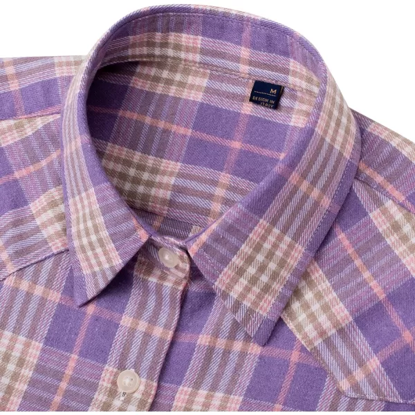 Alimens &amp; Gentle Womens Plaid Flannel Shirts Long Sleeve Roll Up Casual Button Down Shirt