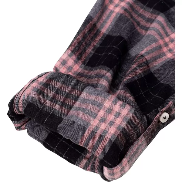 Alimens &amp; Gentle Womens Plaid Flannel Shirts Long Sleeve Roll Up Casual Button Down Shirt