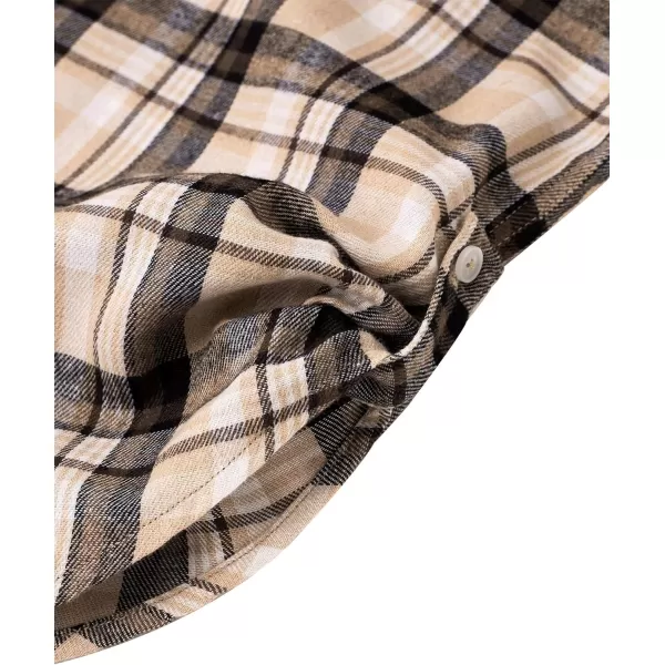 Alimens &amp; Gentle Womens Plaid Flannel Shirts Long Sleeve Roll Up Casual Button Down Shirt