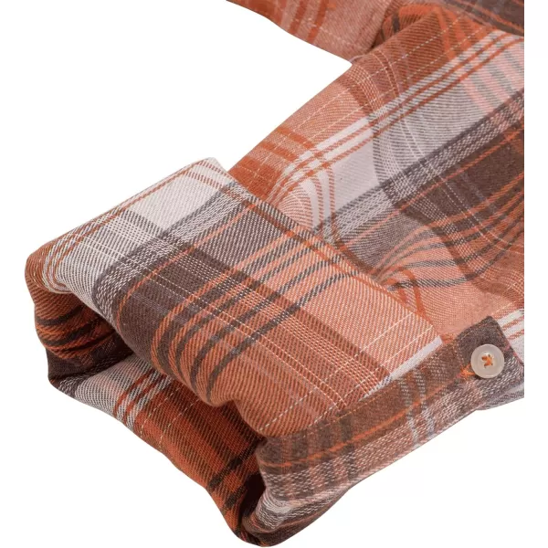 Alimens &amp; Gentle Womens Plaid Flannel Shirts Long Sleeve Roll Up Casual Button Down Shirt