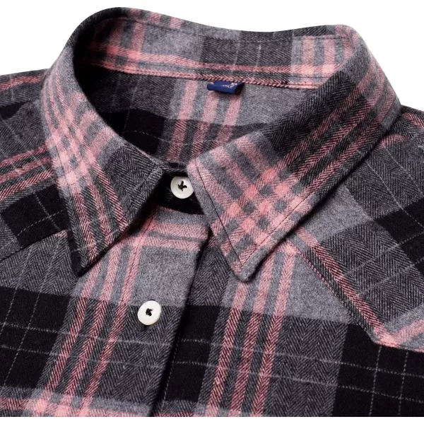 Alimens &amp; Gentle Womens Plaid Flannel Shirts Long Sleeve Roll Up Casual Button Down Shirt