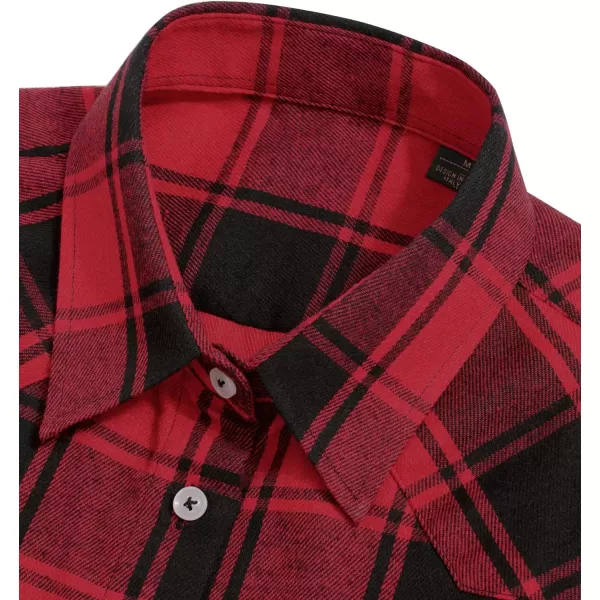 Alimens &amp; Gentle Womens Plaid Flannel Shirts Long Sleeve Roll Up Casual Button Down Shirt