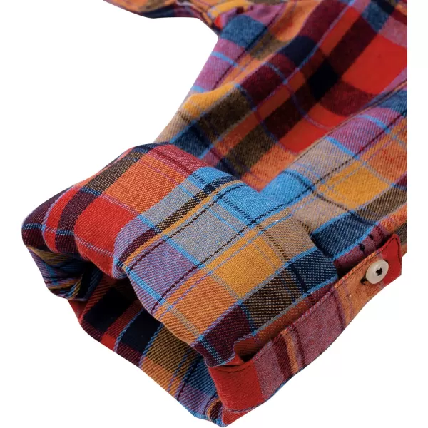 Alimens &amp; Gentle Womens Plaid Flannel Shirts Long Sleeve Roll Up Casual Button Down Shirt