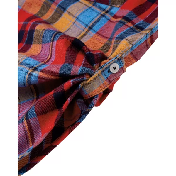 Alimens &amp; Gentle Womens Plaid Flannel Shirts Long Sleeve Roll Up Casual Button Down Shirt