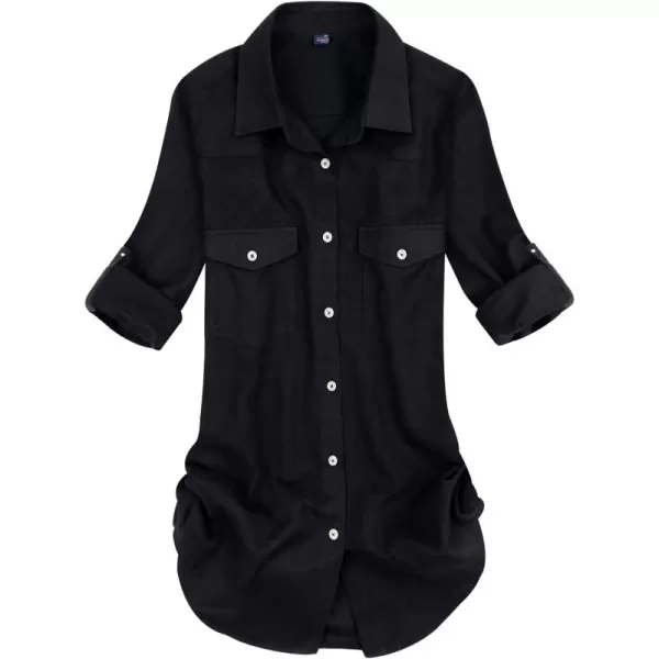 Alimens &amp; Gentle Womens Plaid Flannel Shirts Long Sleeve Roll Up Casual Button Down Shirt