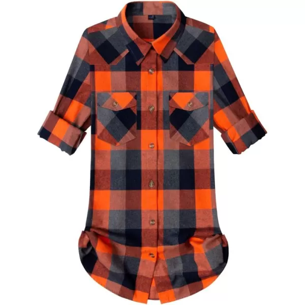 Alimens &amp; Gentle Womens Plaid Flannel Shirts Long Sleeve Roll Up Casual Button Down Shirt