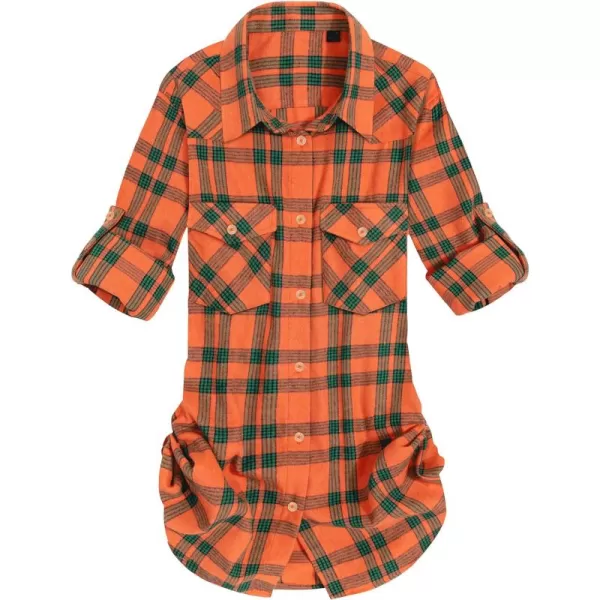 Alimens &amp; Gentle Womens Plaid Flannel Shirts Long Sleeve Roll Up Casual Button Down Shirt