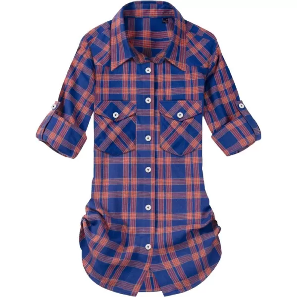 Alimens &amp; Gentle Womens Plaid Flannel Shirts Long Sleeve Roll Up Casual Button Down Shirt