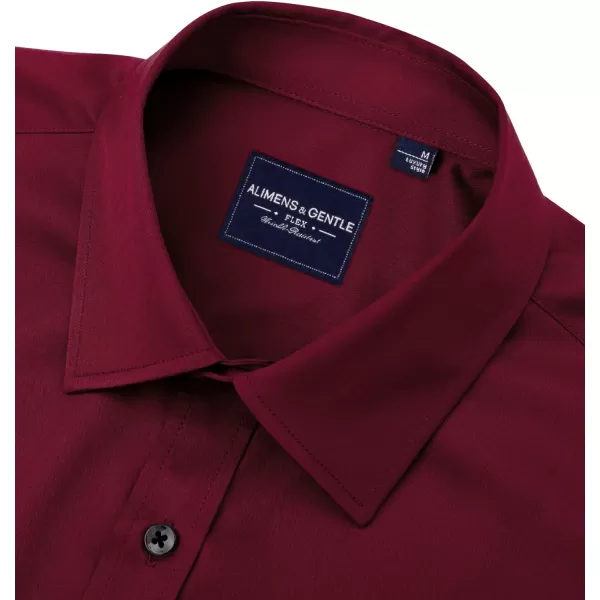 Alimens &amp; Gentle Men's Dress Shirts Long Sleeve Stretch Shirts Solid Button Down Shirt with Pocket