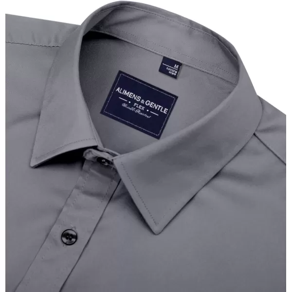 Alimens &amp; Gentle Men's Dress Shirts Long Sleeve Stretch Shirts Solid Button Down Shirt with Pocket