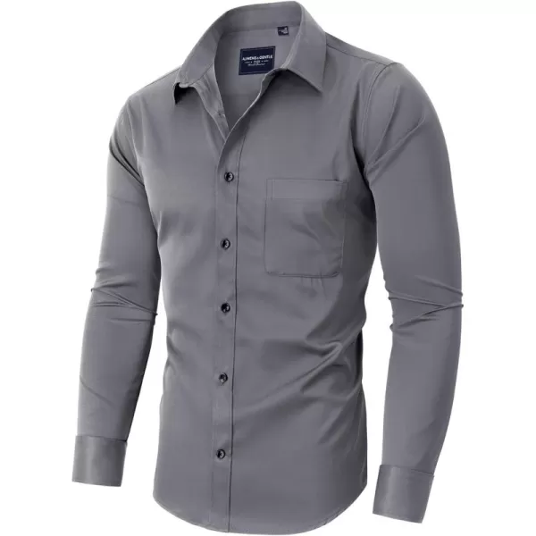 Alimens &amp; Gentle Men's Dress Shirts Long Sleeve Stretch Shirts Solid Button Down Shirt with Pocket