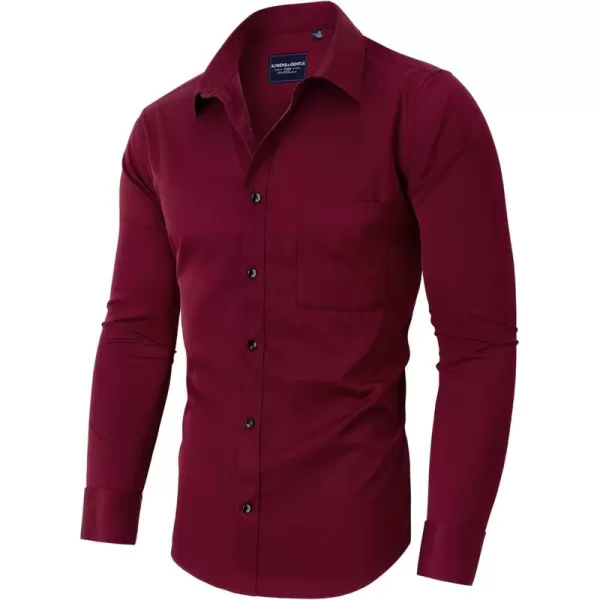 Alimens &amp; Gentle Men's Dress Shirts Long Sleeve Stretch Shirts Solid Button Down Shirt with Pocket