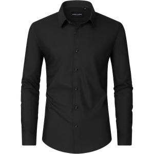 imageAlimens ampamp Gentle Mens Dress Shirts Long Sleeve WrinkleFree Formal Shirts Wedding Dating Business Casual Button Down ShirtBlack