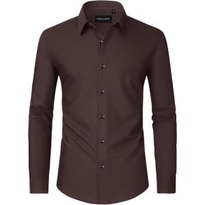 imageAlimens ampamp Gentle Mens Dress Shirts Long Sleeve WrinkleFree Formal Shirts Wedding Dating Business Casual Button Down ShirtBrown