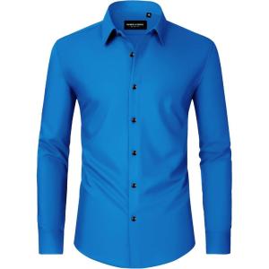 imageAlimens ampamp Gentle Mens Dress Shirts Long Sleeve WrinkleFree Formal Shirts Wedding Dating Business Casual Button Down ShirtCobalt Blue
