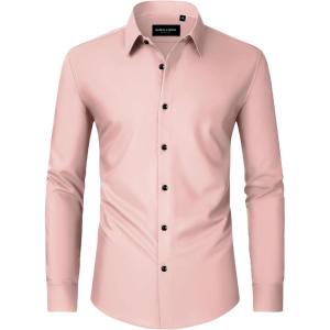 imageAlimens ampamp Gentle Mens Dress Shirts Long Sleeve WrinkleFree Formal Shirts Wedding Dating Business Casual Button Down ShirtCoral