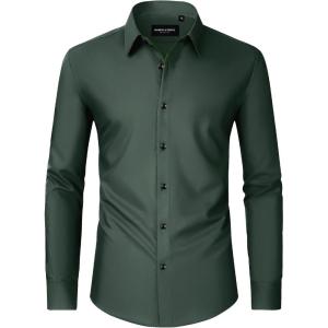 imageAlimens ampamp Gentle Mens Dress Shirts Long Sleeve WrinkleFree Formal Shirts Wedding Dating Business Casual Button Down ShirtDark Green
