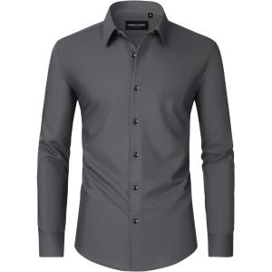 imageAlimens ampamp Gentle Mens Dress Shirts Long Sleeve WrinkleFree Formal Shirts Wedding Dating Business Casual Button Down ShirtDark Grey