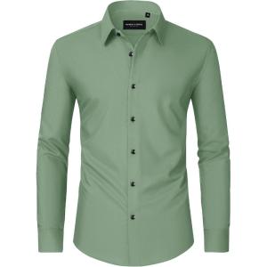 imageAlimens ampamp Gentle Mens Dress Shirts Long Sleeve WrinkleFree Formal Shirts Wedding Dating Business Casual Button Down ShirtGrayish Green