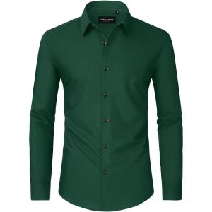 imageAlimens ampamp Gentle Mens Dress Shirts Long Sleeve WrinkleFree Formal Shirts Wedding Dating Business Casual Button Down ShirtGreen