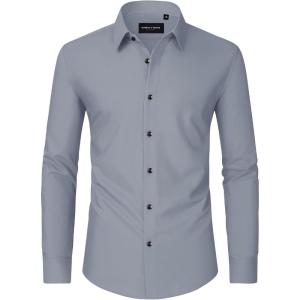 imageAlimens ampamp Gentle Mens Dress Shirts Long Sleeve WrinkleFree Formal Shirts Wedding Dating Business Casual Button Down ShirtGrey