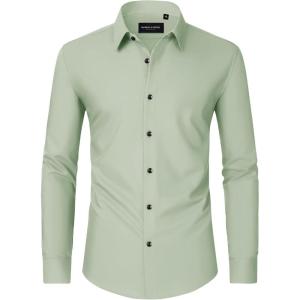 imageAlimens ampamp Gentle Mens Dress Shirts Long Sleeve WrinkleFree Formal Shirts Wedding Dating Business Casual Button Down ShirtLight Green