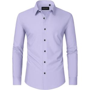 imageAlimens ampamp Gentle Mens Dress Shirts Long Sleeve WrinkleFree Formal Shirts Wedding Dating Business Casual Button Down ShirtLight Purple