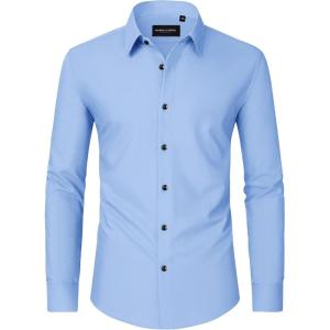 imageAlimens ampamp Gentle Mens Dress Shirts Long Sleeve WrinkleFree Formal Shirts Wedding Dating Business Casual Button Down ShirtMedium Blue
