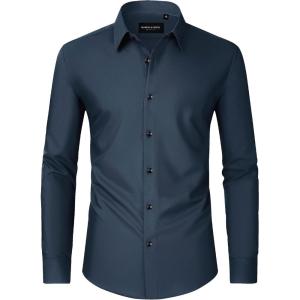 imageAlimens ampamp Gentle Mens Dress Shirts Long Sleeve WrinkleFree Formal Shirts Wedding Dating Business Casual Button Down ShirtNavy Blue