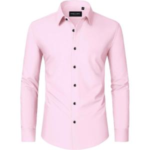 imageAlimens ampamp Gentle Mens Dress Shirts Long Sleeve WrinkleFree Formal Shirts Wedding Dating Business Casual Button Down ShirtPink