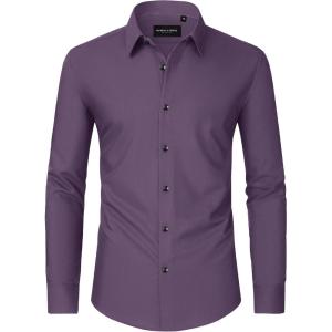 imageAlimens ampamp Gentle Mens Dress Shirts Long Sleeve WrinkleFree Formal Shirts Wedding Dating Business Casual Button Down ShirtPurple
