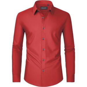 imageAlimens ampamp Gentle Mens Dress Shirts Long Sleeve WrinkleFree Formal Shirts Wedding Dating Business Casual Button Down ShirtRed