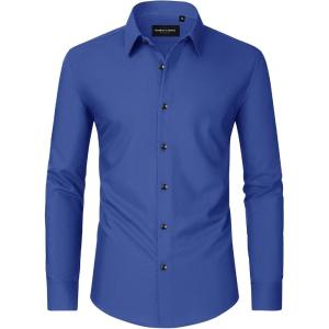 imageAlimens ampamp Gentle Mens Dress Shirts Long Sleeve WrinkleFree Formal Shirts Wedding Dating Business Casual Button Down ShirtRoyal Blue