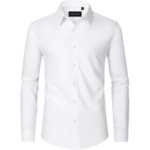 imageAlimens ampamp Gentle Mens Dress Shirts Long Sleeve WrinkleFree Formal Shirts Wedding Dating Business Casual Button Down ShirtSolid White