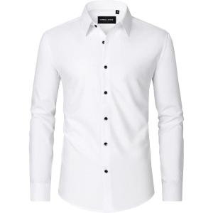 imageAlimens ampamp Gentle Mens Dress Shirts Long Sleeve WrinkleFree Formal Shirts Wedding Dating Business Casual Button Down ShirtWhite