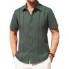 imageAlimens ampamp Gentle Mens Cuban Guayabera Shirts Cotton Linen Short Sleeve Button Down Shirts Casual Summer Beach Camp ShirtArmy Green
