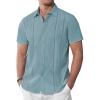 imageAlimens ampamp Gentle Mens Cuban Guayabera Shirts Cotton Linen Short Sleeve Button Down Shirts Casual Summer Beach Camp ShirtBlue Heaven