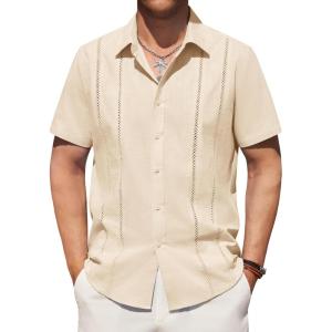 imageAlimens ampamp Gentle Mens Cuban Guayabera Shirts Cotton Linen Short Sleeve Button Down Shirts Casual Summer Beach Camp ShirtCloud Cream
