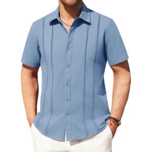 imageAlimens ampamp Gentle Mens Cuban Guayabera Shirts Cotton Linen Short Sleeve Button Down Shirts Casual Summer Beach Camp ShirtGrayish Blue