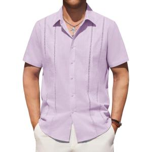 imageAlimens ampamp Gentle Mens Cuban Guayabera Shirts Cotton Linen Short Sleeve Button Down Shirts Casual Summer Beach Camp ShirtLight Purple