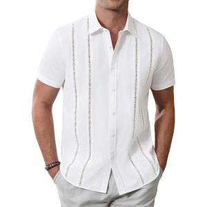 imageAlimens ampamp Gentle Mens Cuban Guayabera Shirts Cotton Linen Short Sleeve Button Down Shirts Casual Summer Beach Camp ShirtWhite