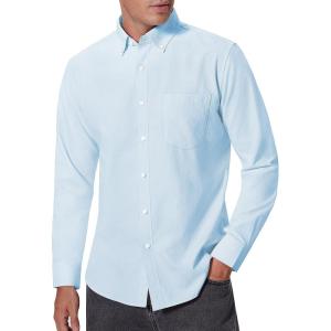 imageAlimens ampamp Gentle Mens Oxford Shirts Regular Fit Button Down Shirt Business Casual Shirts Long Sleeve Dress ShirtLight Blue