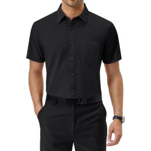 imageAlimens ampamp Gentle Mens Short Sleeve Dress Shirts Regular Fit Stretch WrinkleResistant Button Down ShirtsBlack