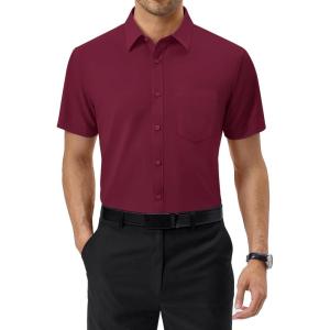 imageAlimens ampamp Gentle Mens Short Sleeve Dress Shirts Regular Fit Stretch WrinkleResistant Button Down ShirtsBurgundy