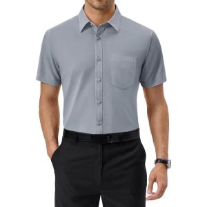 imageAlimens ampamp Gentle Mens Short Sleeve Dress Shirts Regular Fit Stretch WrinkleResistant Button Down ShirtsCool Grey