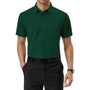 imageAlimens ampamp Gentle Mens Short Sleeve Dress Shirts Regular Fit Stretch WrinkleResistant Button Down ShirtsDark Green