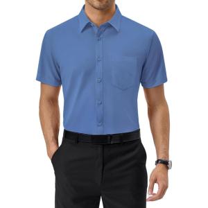 imageAlimens ampamp Gentle Mens Short Sleeve Dress Shirts Regular Fit Stretch WrinkleResistant Button Down ShirtsDusty Blue