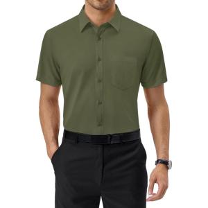 imageAlimens ampamp Gentle Mens Short Sleeve Dress Shirts Regular Fit Stretch WrinkleResistant Button Down ShirtsOlive